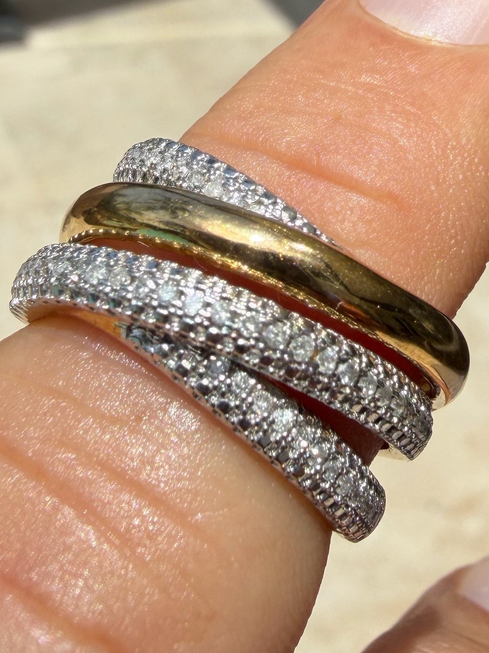 Two-Tone Gold and SterlingSilver Pave Spiral Ring 1 ctw - Women Jewelry